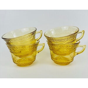 Federal Glass Patrician Amber Footed Cup Set of 4 Amber, Depression Glass VTG